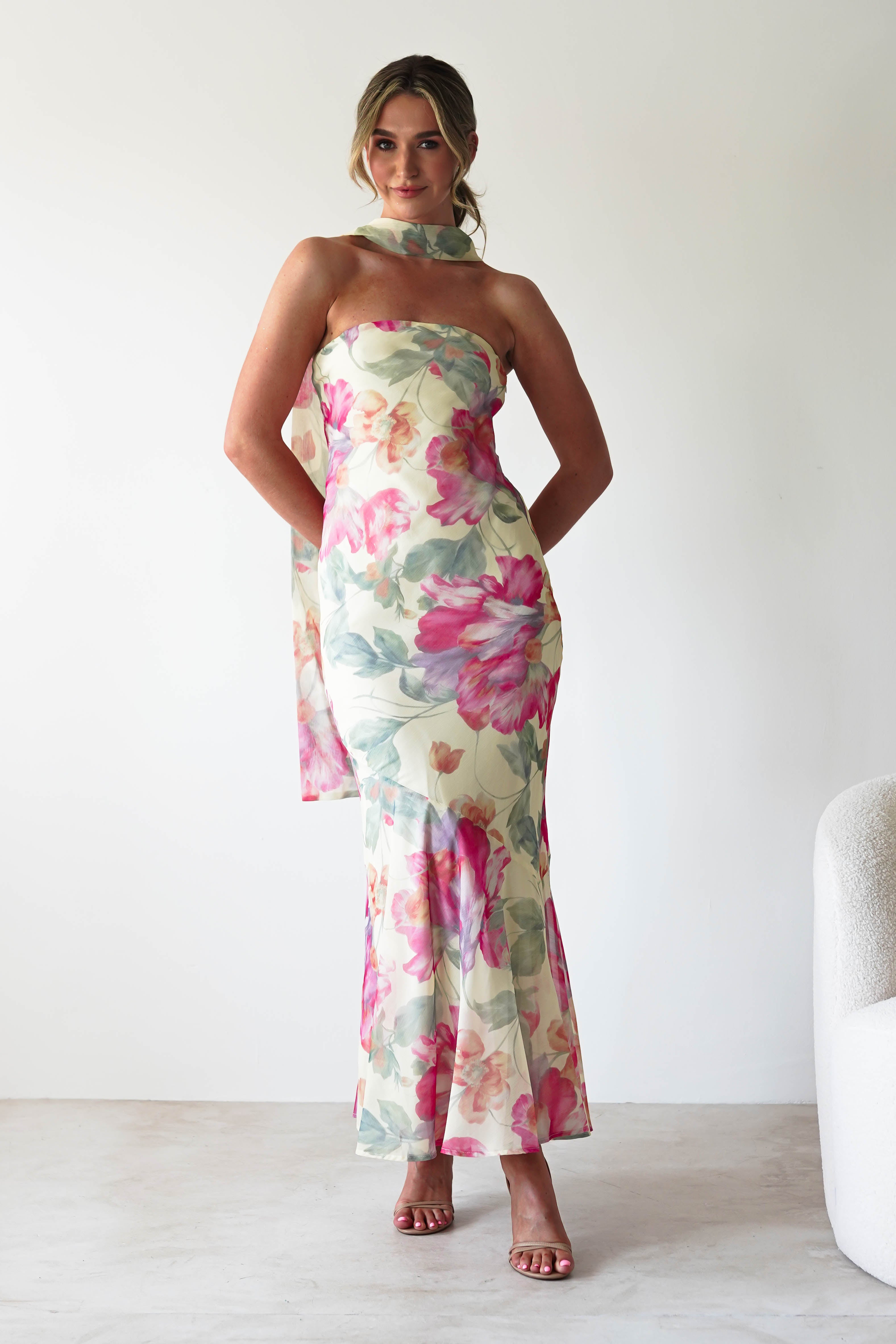 Floral Elegance Strapless Maxi Dress