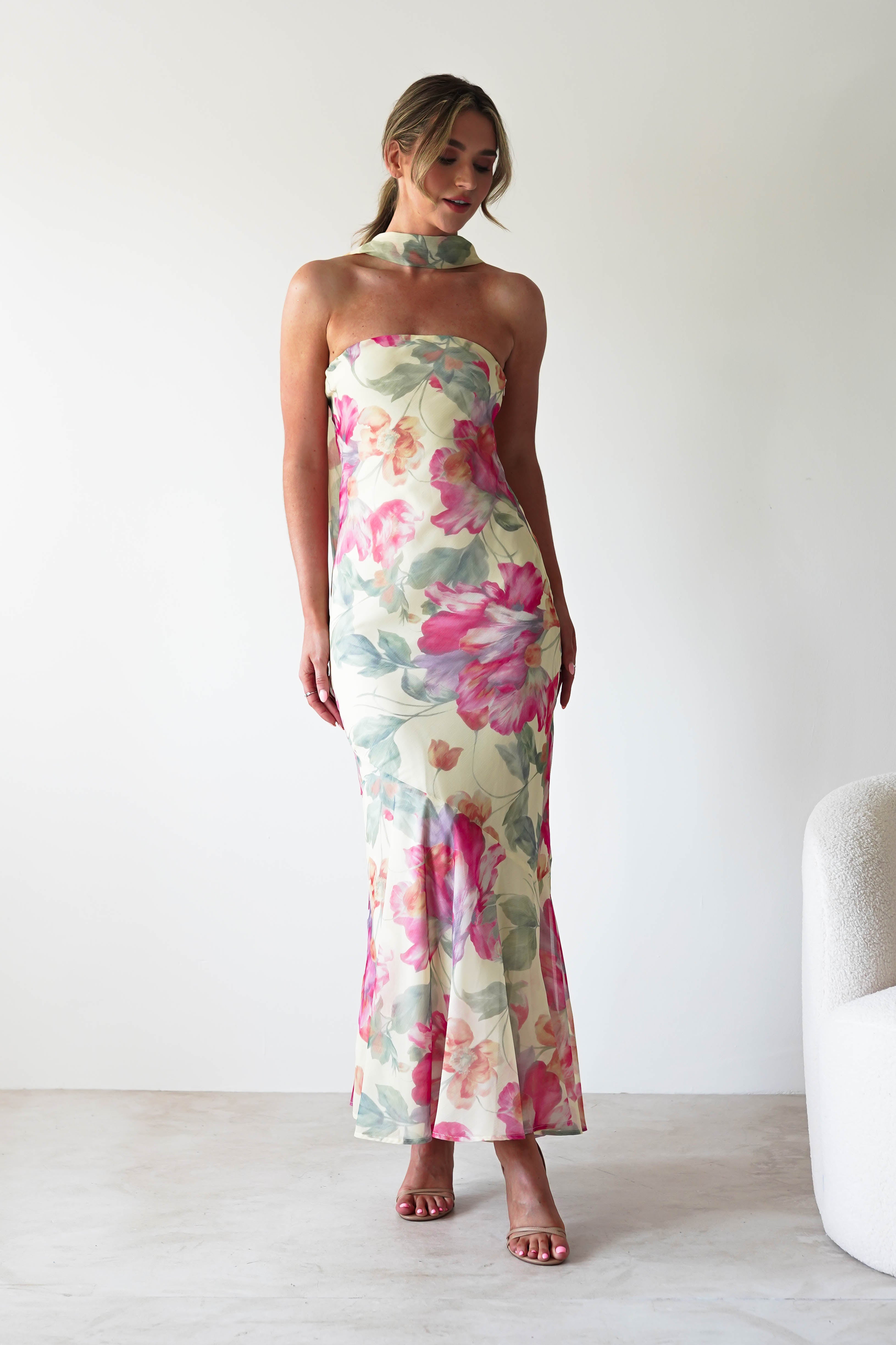 Floral Elegance Strapless Maxi Dress