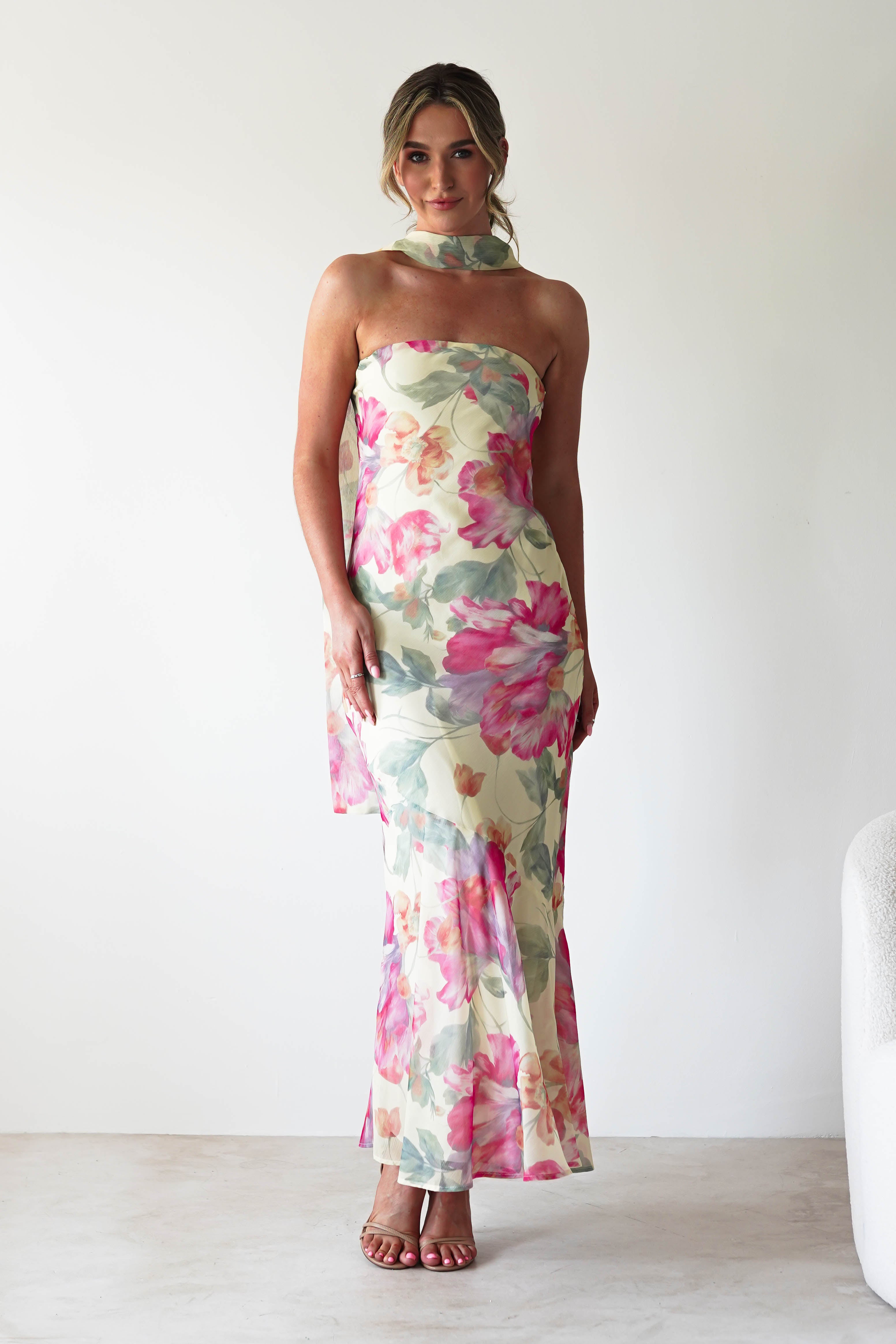 Floral Elegance Strapless Maxi Dress