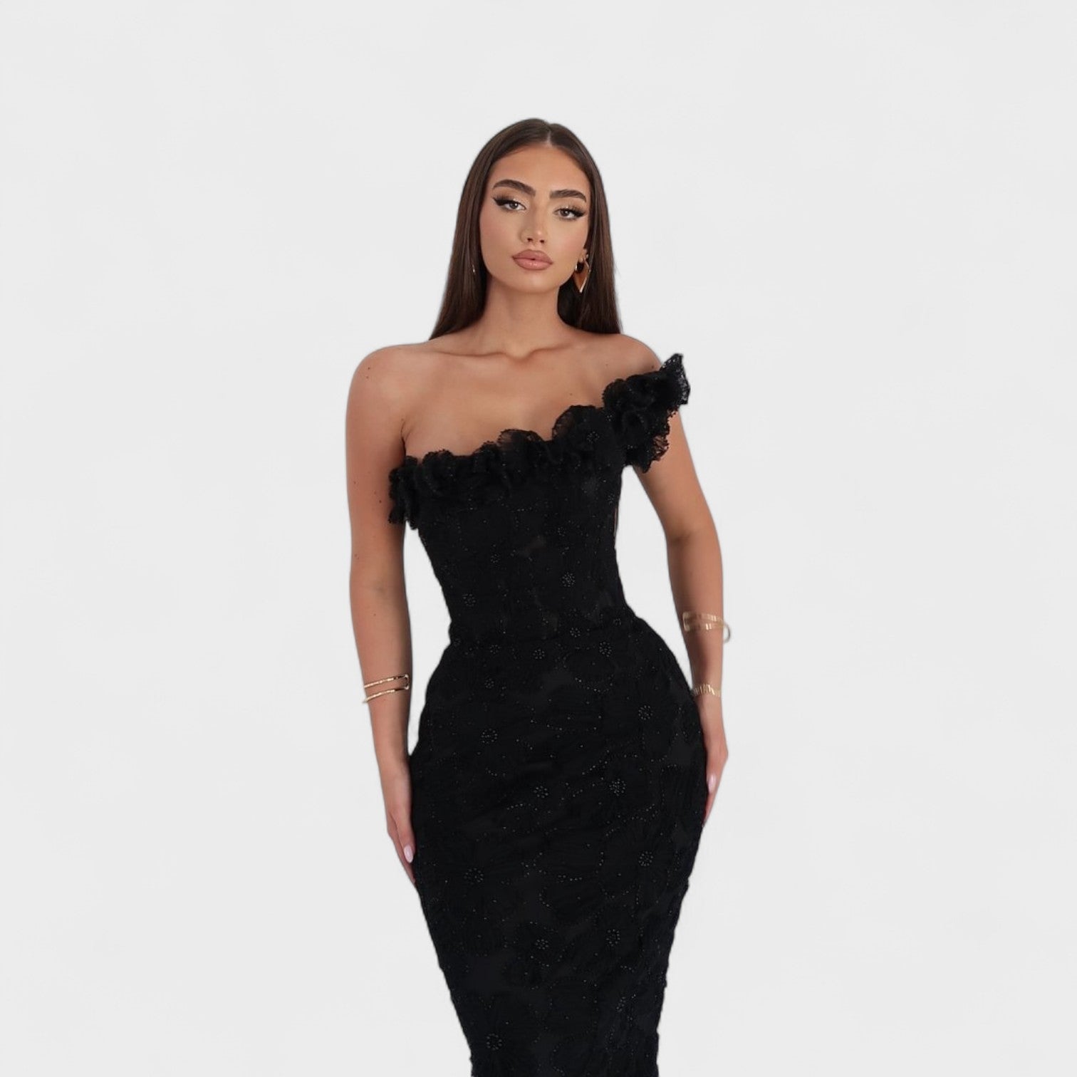Black Asymmetrical Evening Gown