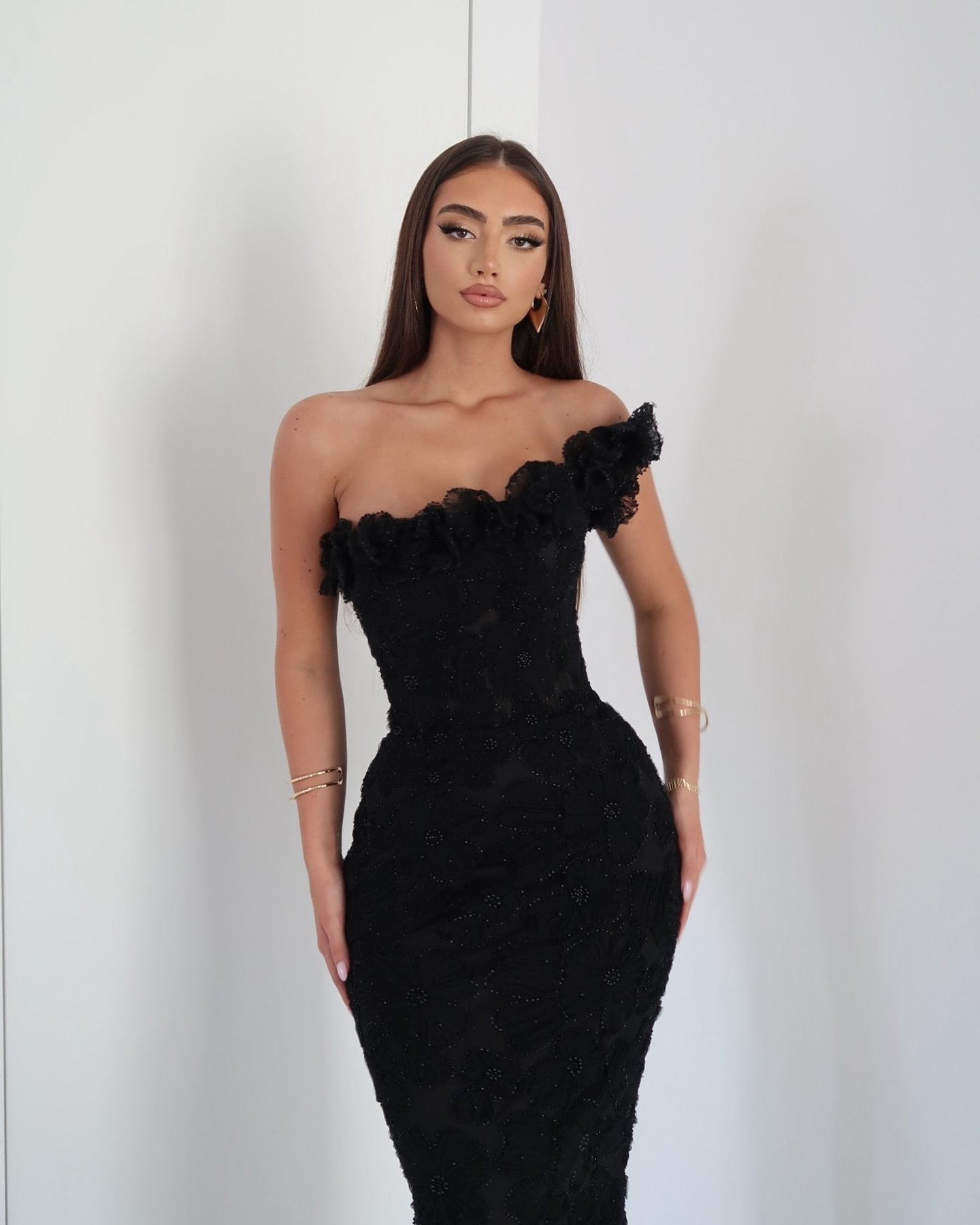 Black Asymmetrical Evening Gown