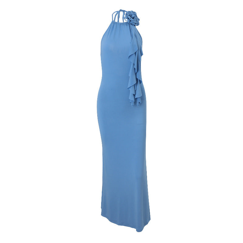 Royal Radiance Halter Maxi Dress – Azure Blue