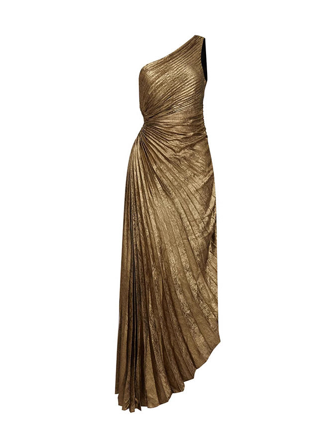 Metallic One-Shoulder Maxi