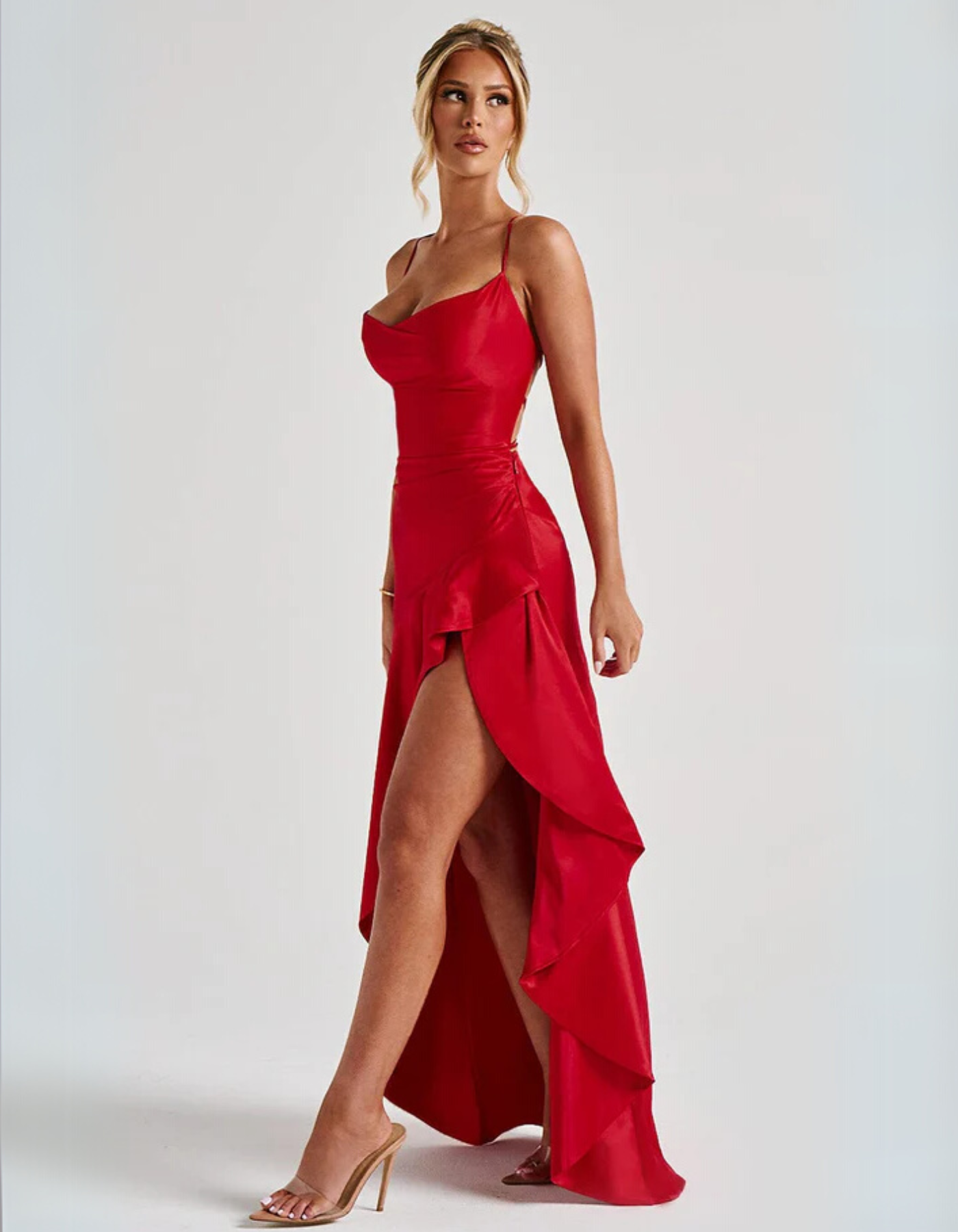 Draped Ruffle Detail Dress – Evening Gown