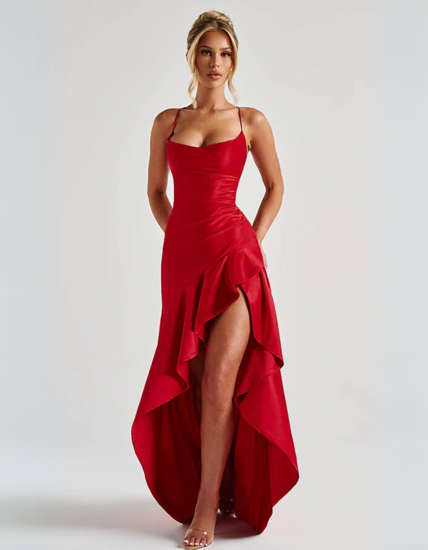 Draped Ruffle Detail Dress – Evening Gown