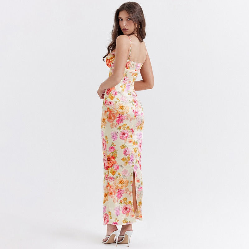 Sabrina Satin Floral Print Dress