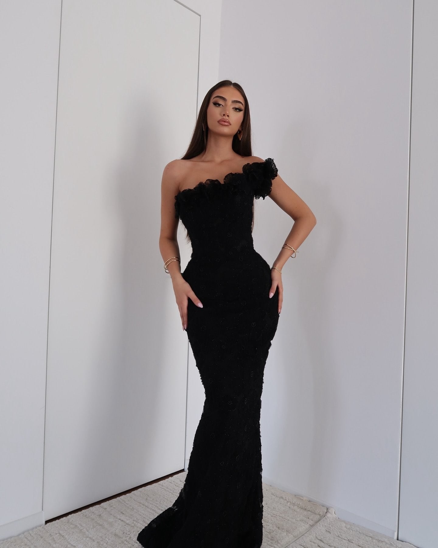 Black Asymmetrical Evening Gown