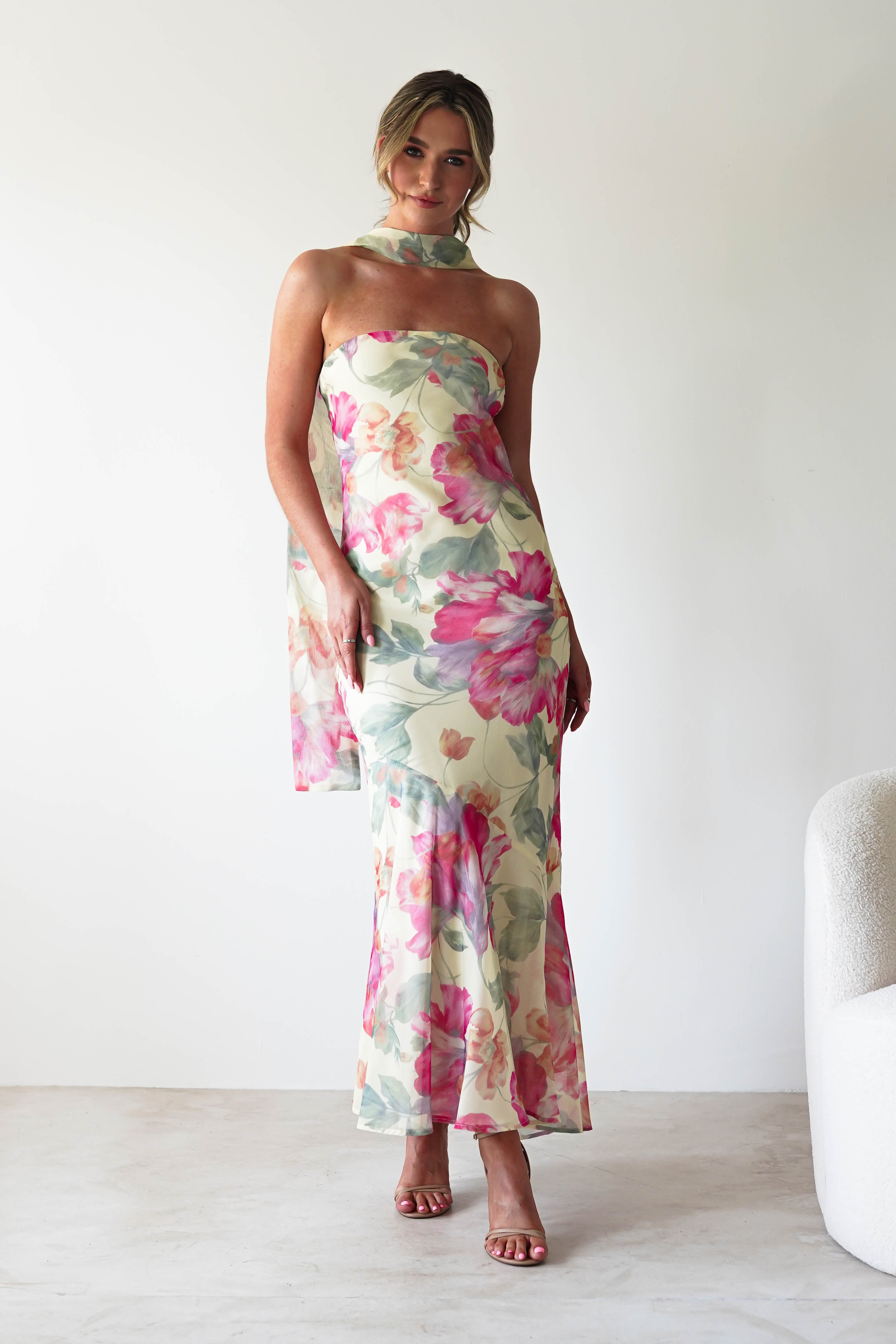 Floral Elegance Strapless Maxi Dress