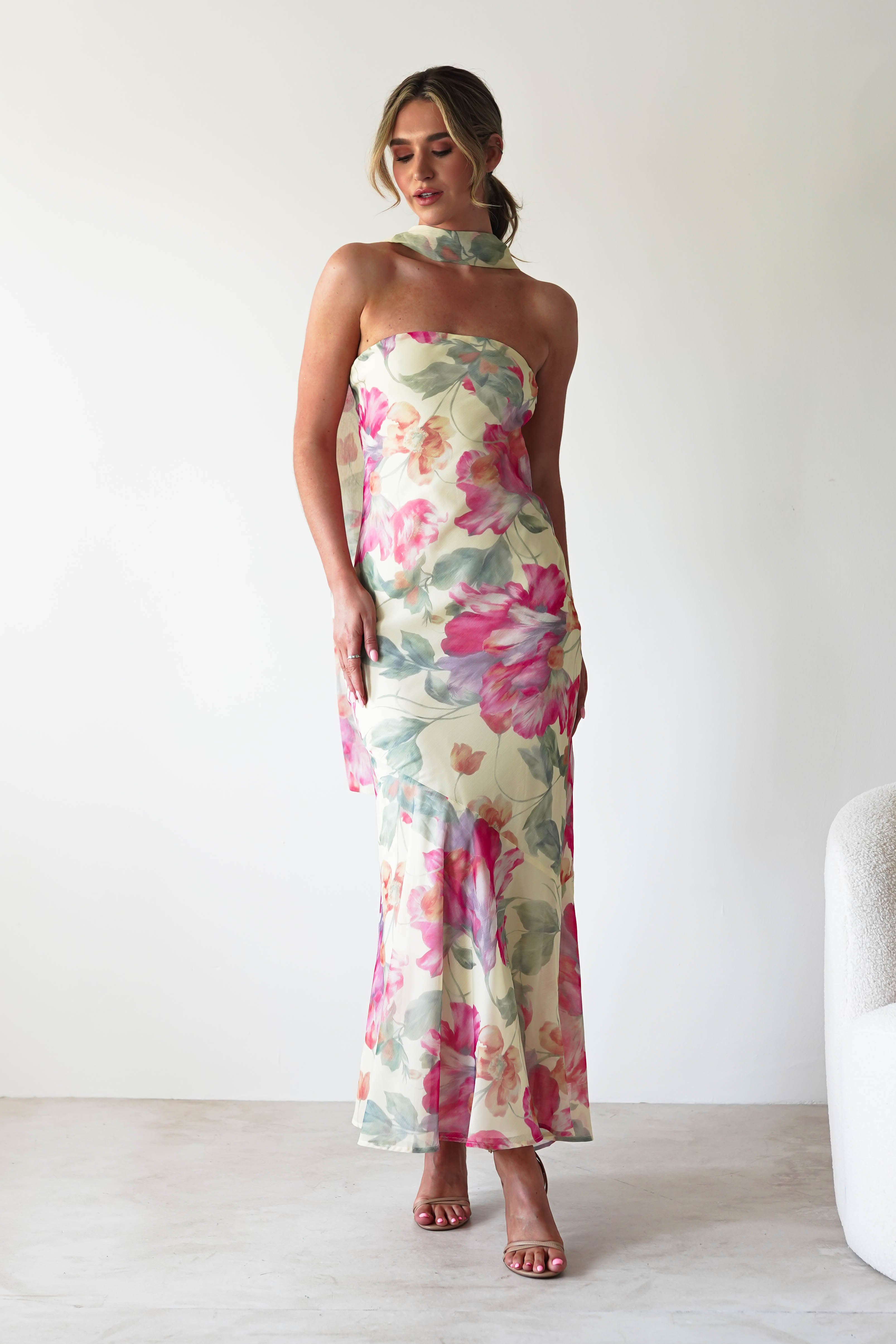 Floral Elegance Strapless Maxi Dress