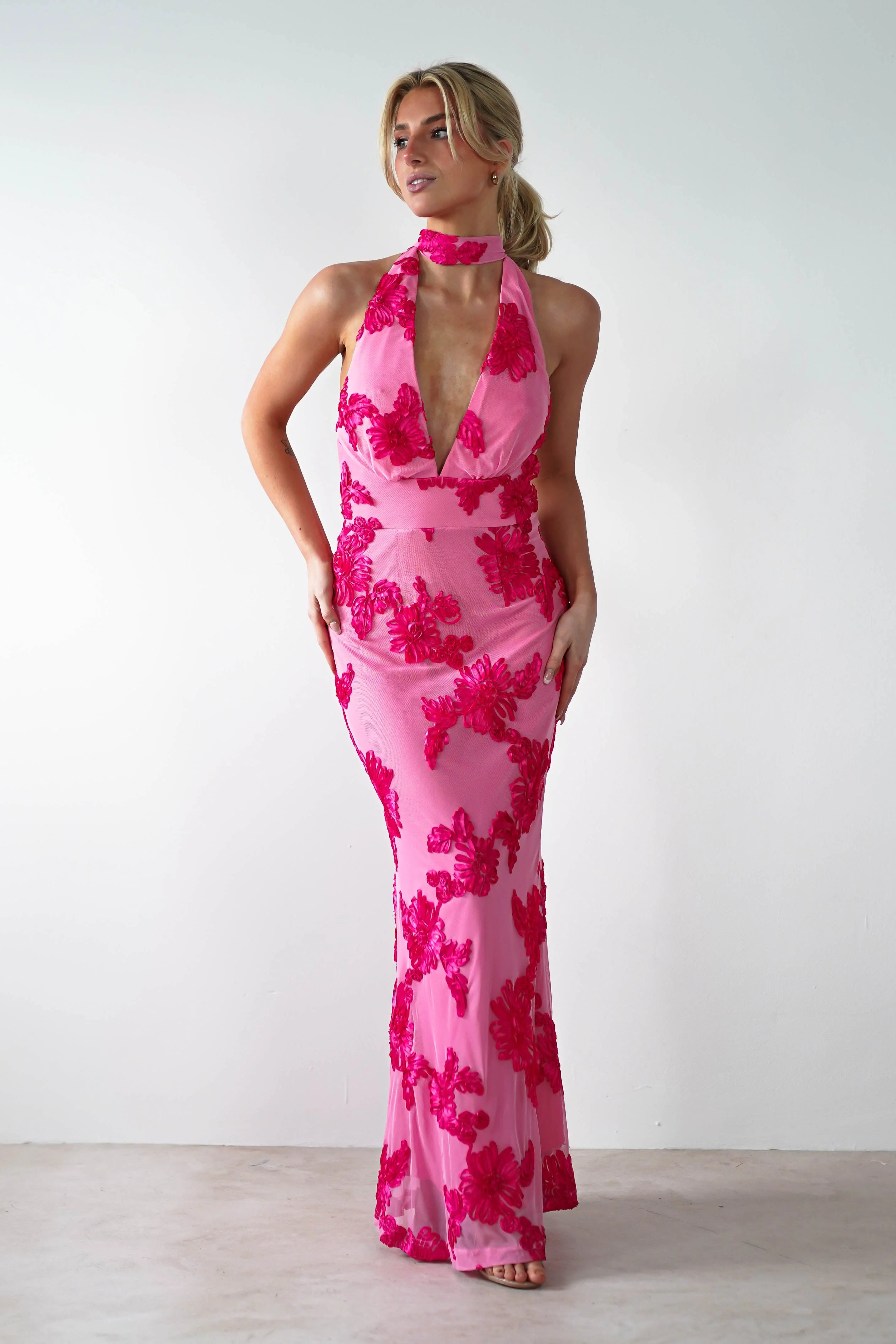Luna Bloom Halter Maxi Dress