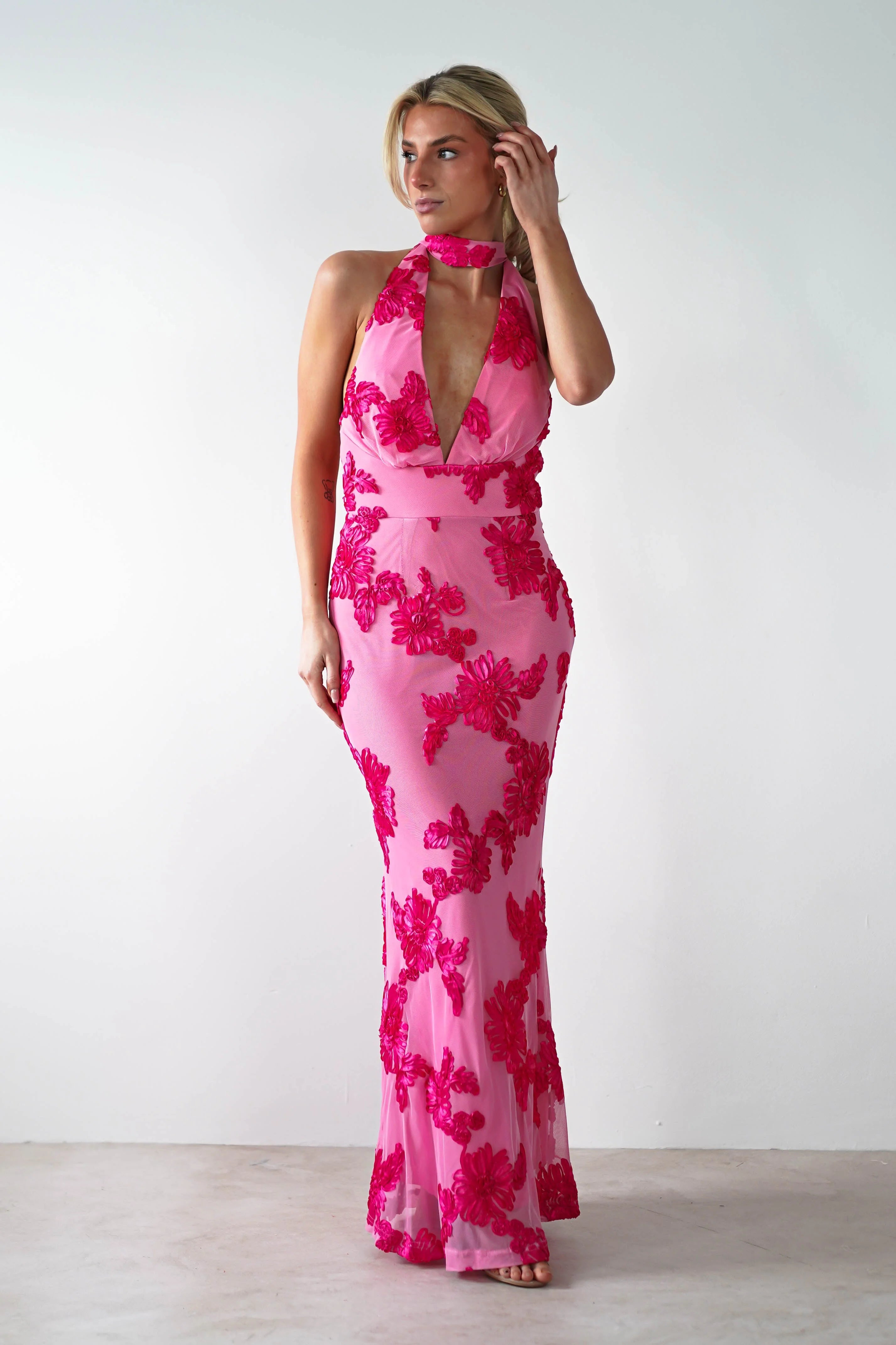 Luna Bloom Halter Maxi Dress