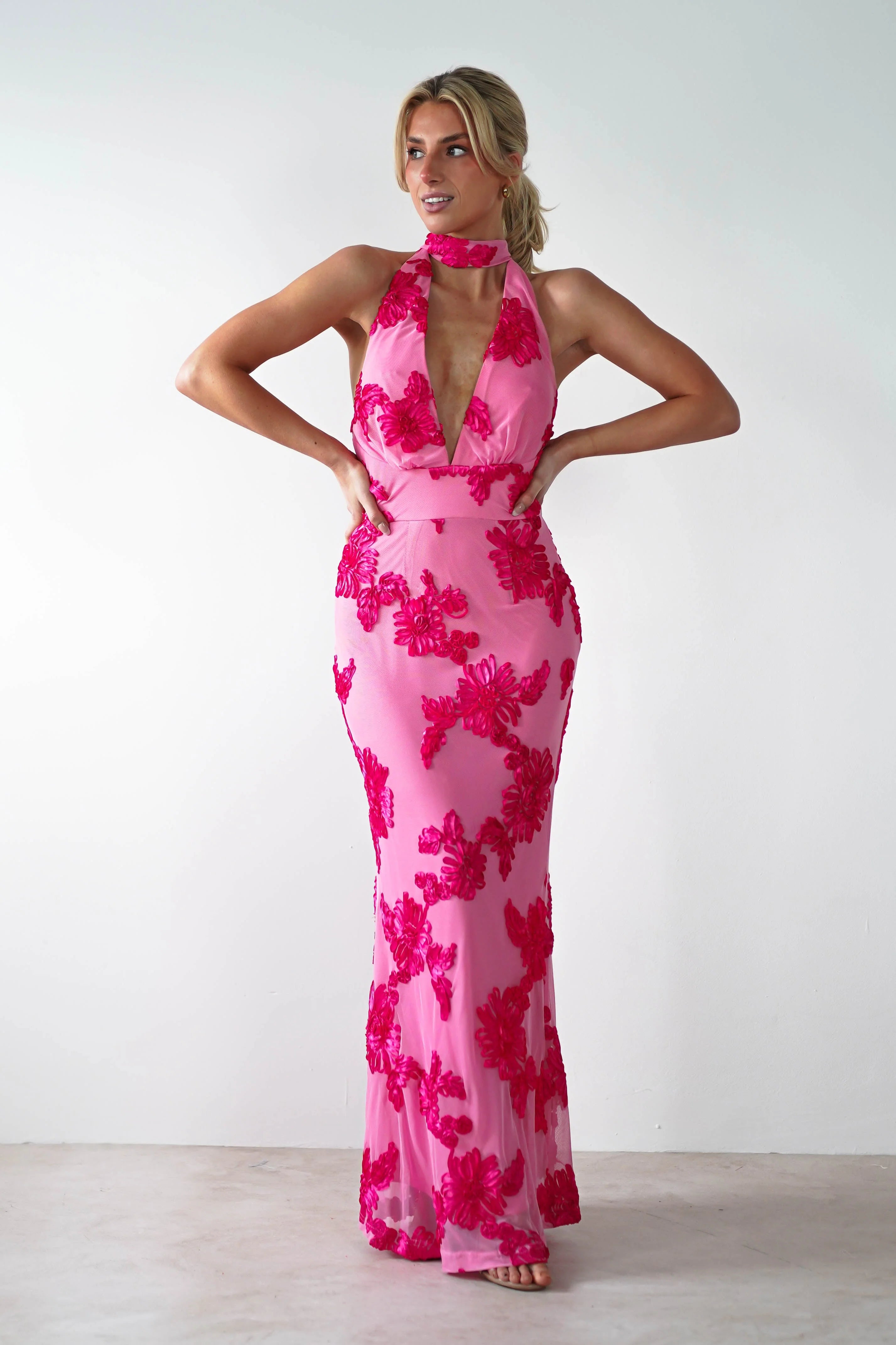 Luna Bloom Halter Maxi Dress