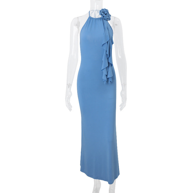 Royal Radiance Halter Maxi Dress – Azure Blue
