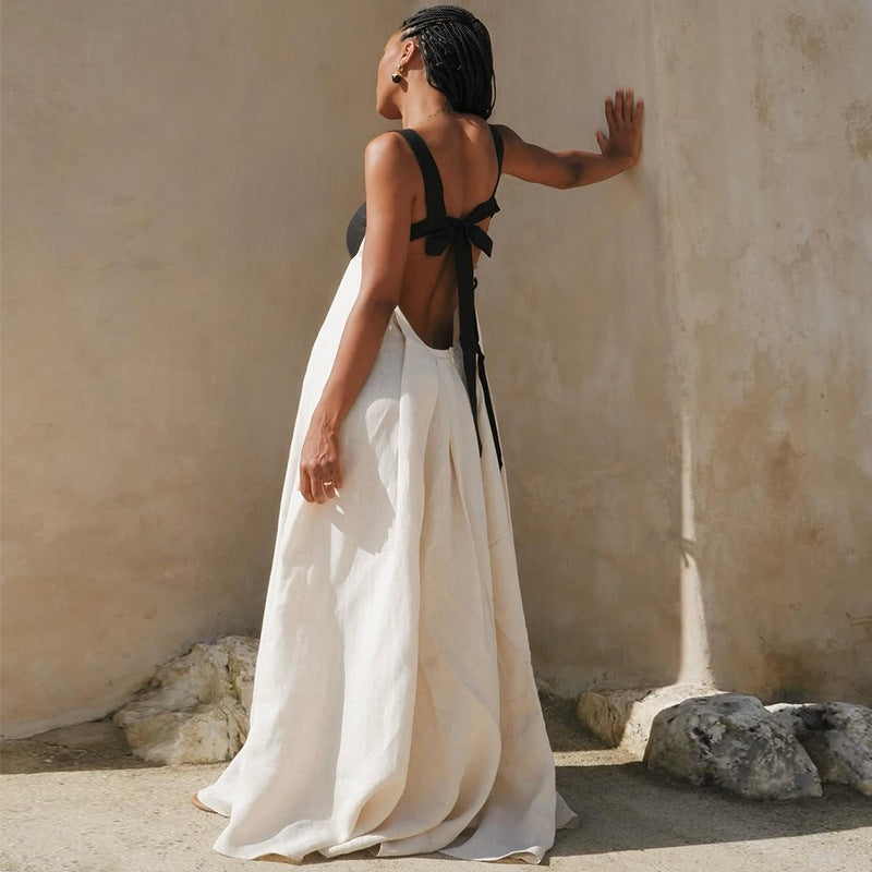 Elara Linen Tie-Back Maxi Dress