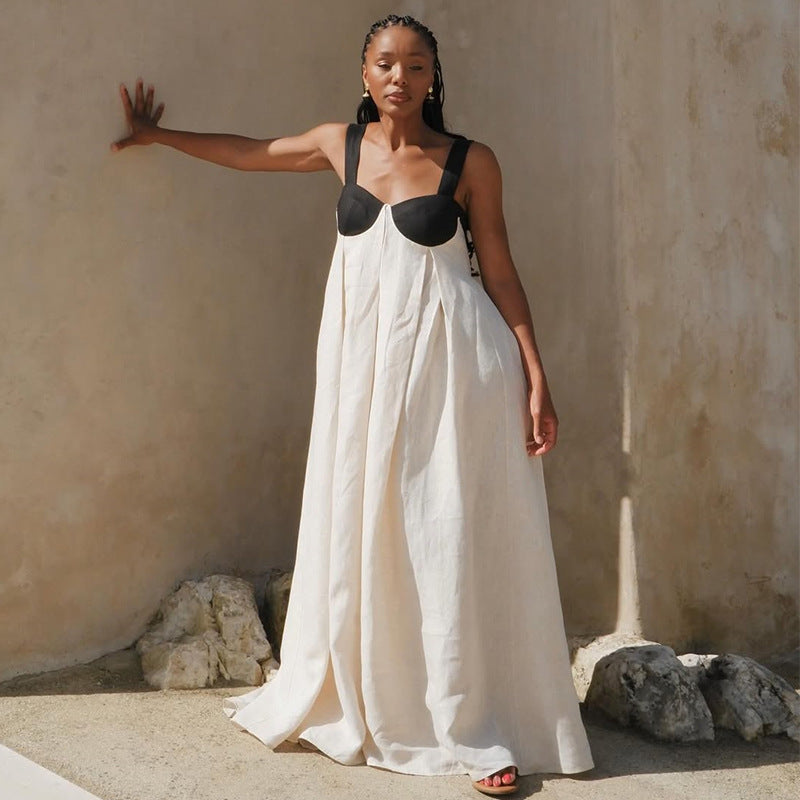 Elara Linen Tie-Back Maxi Dress
