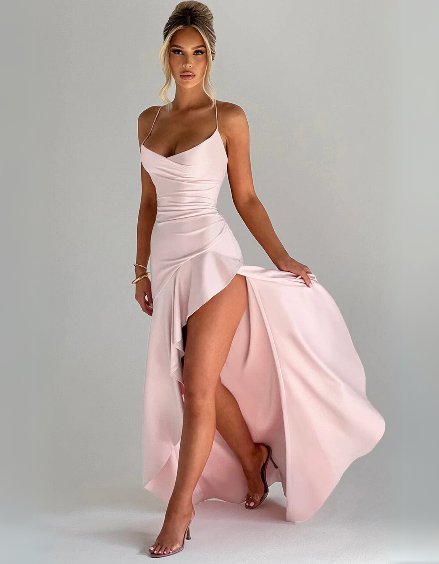 Draped Ruffle Detail Dress – Evening Gown