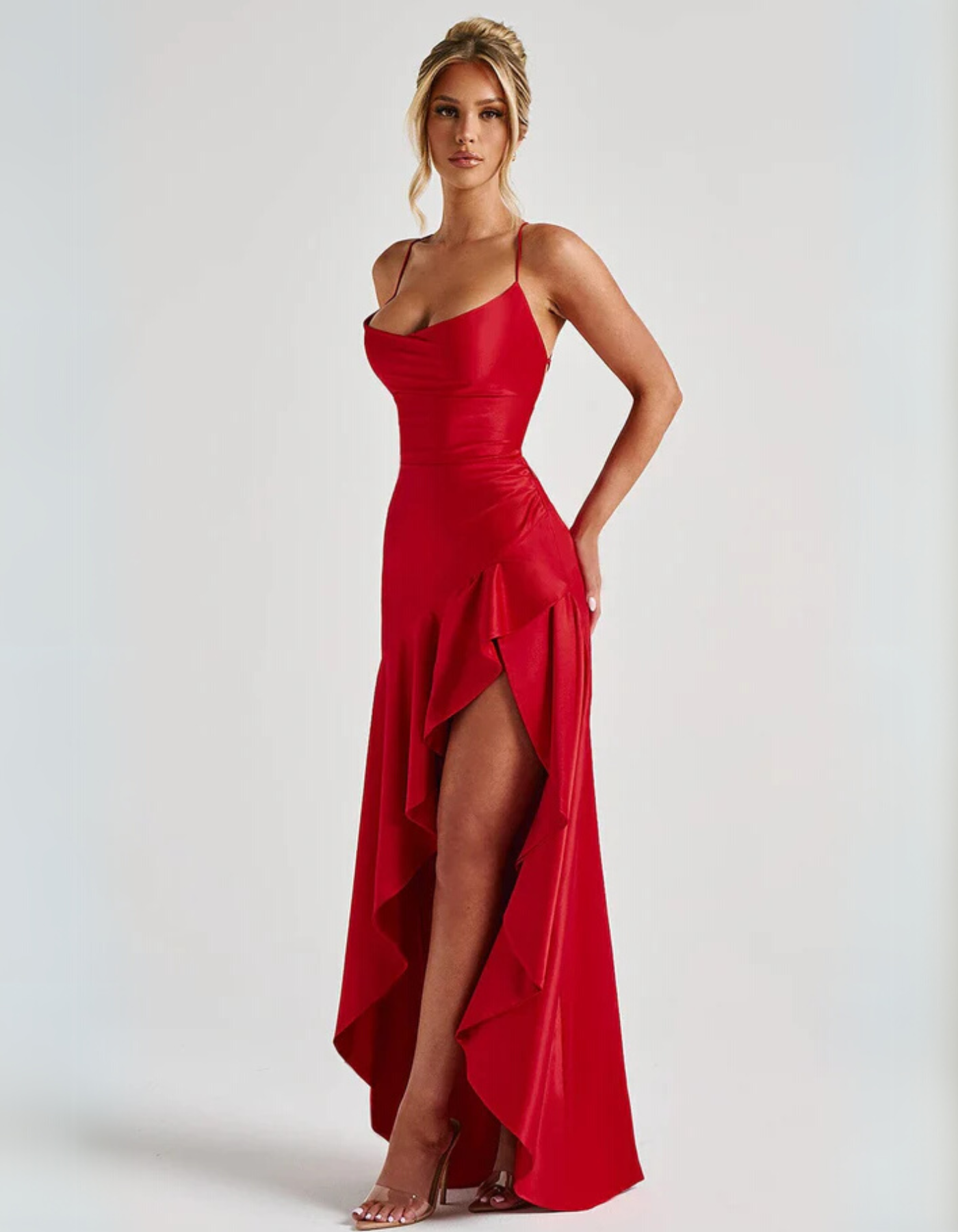 Draped Ruffle Detail Dress – Evening Gown
