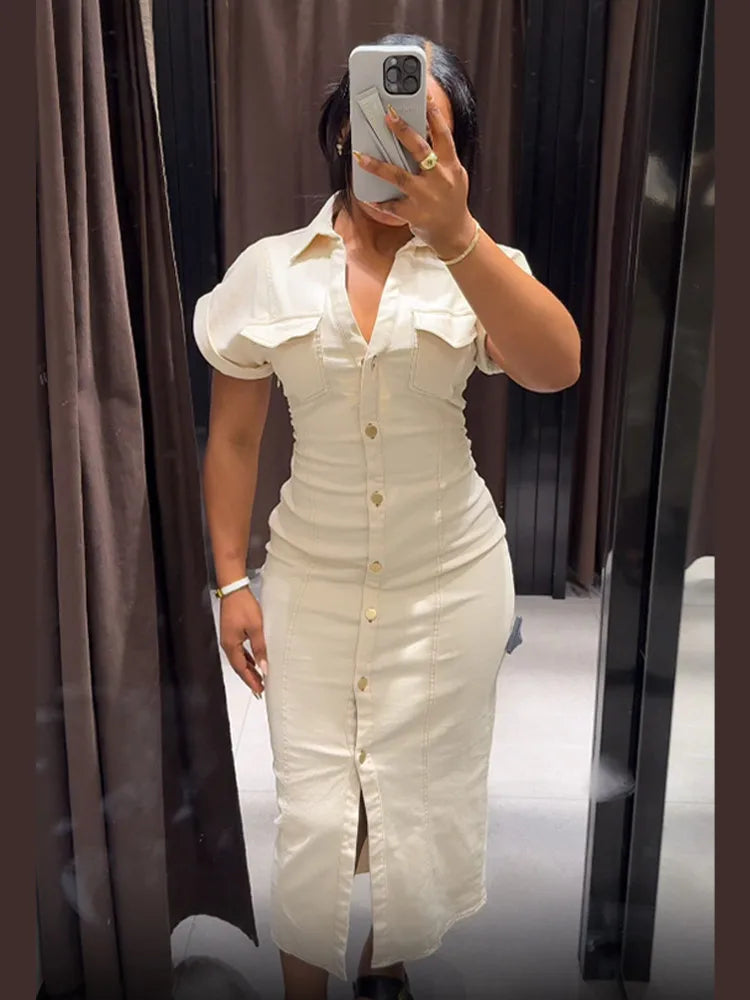 Elegant shirt dress with button closure