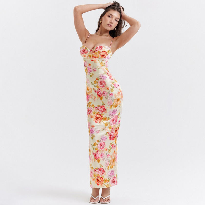 Sabrina Satin Floral Print Dress