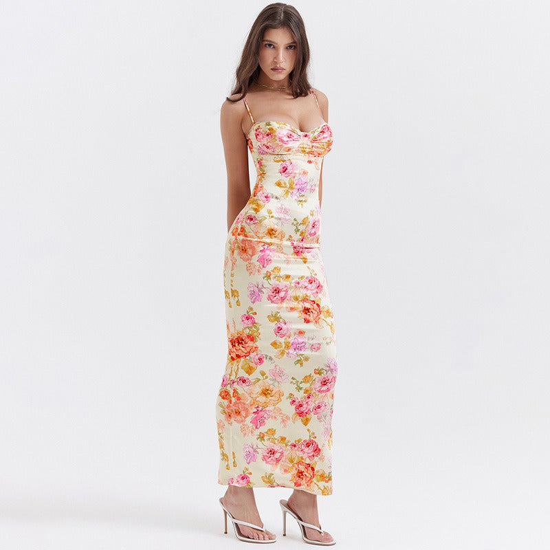 Sabrina Satin Floral Print Dress