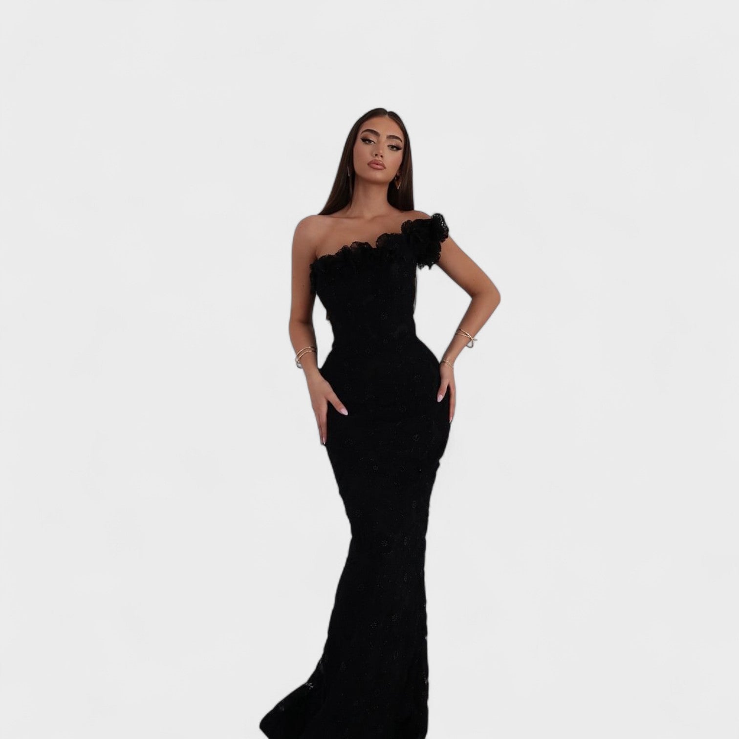 Black Asymmetrical Evening Gown