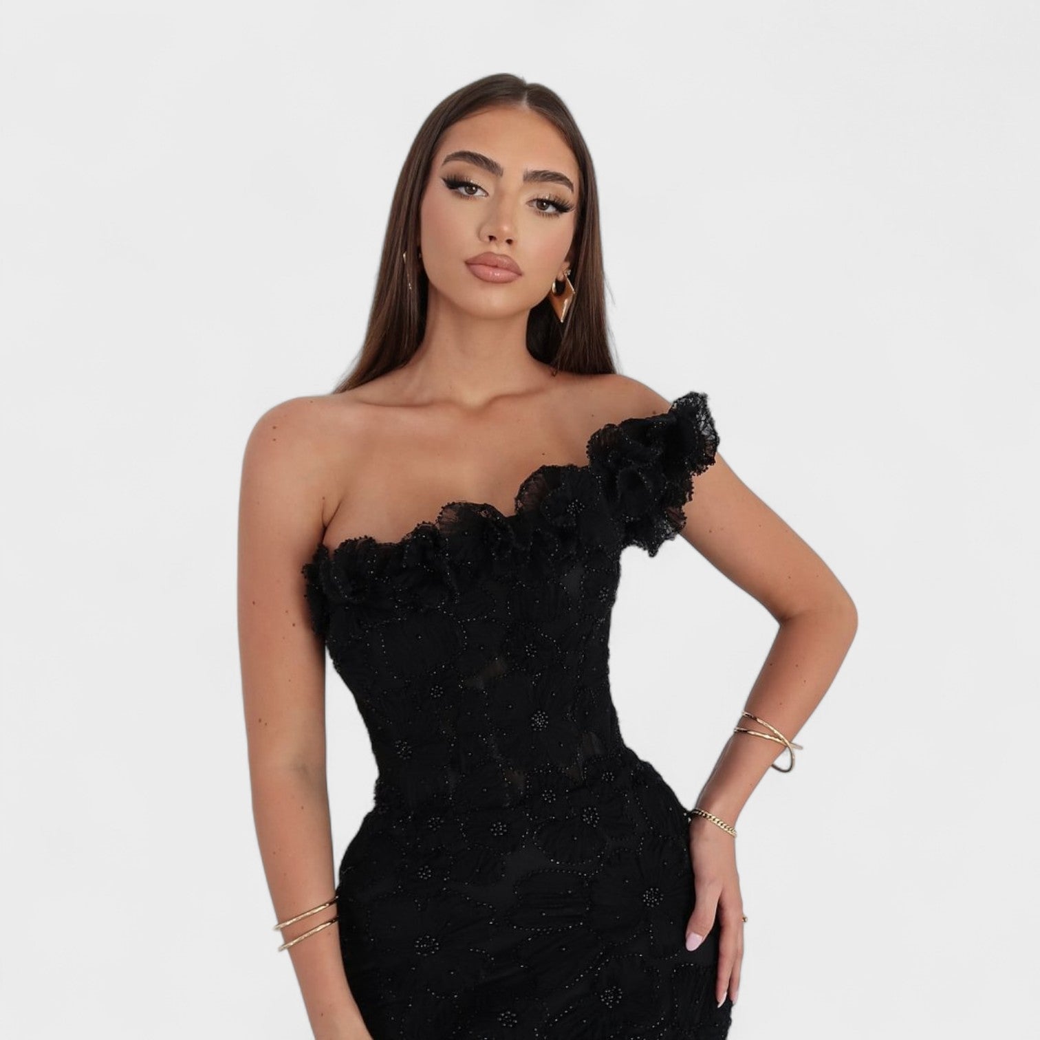 Black Asymmetrical Evening Gown