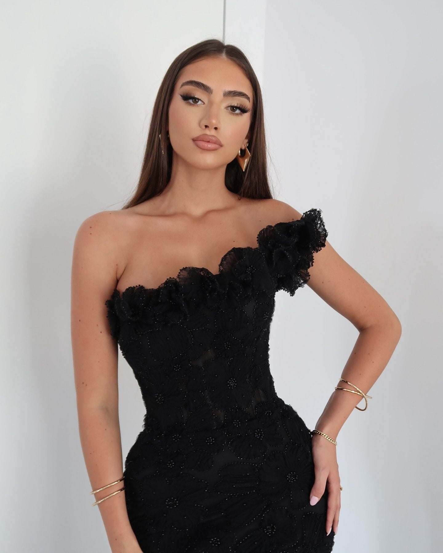 Black Asymmetrical Evening Gown