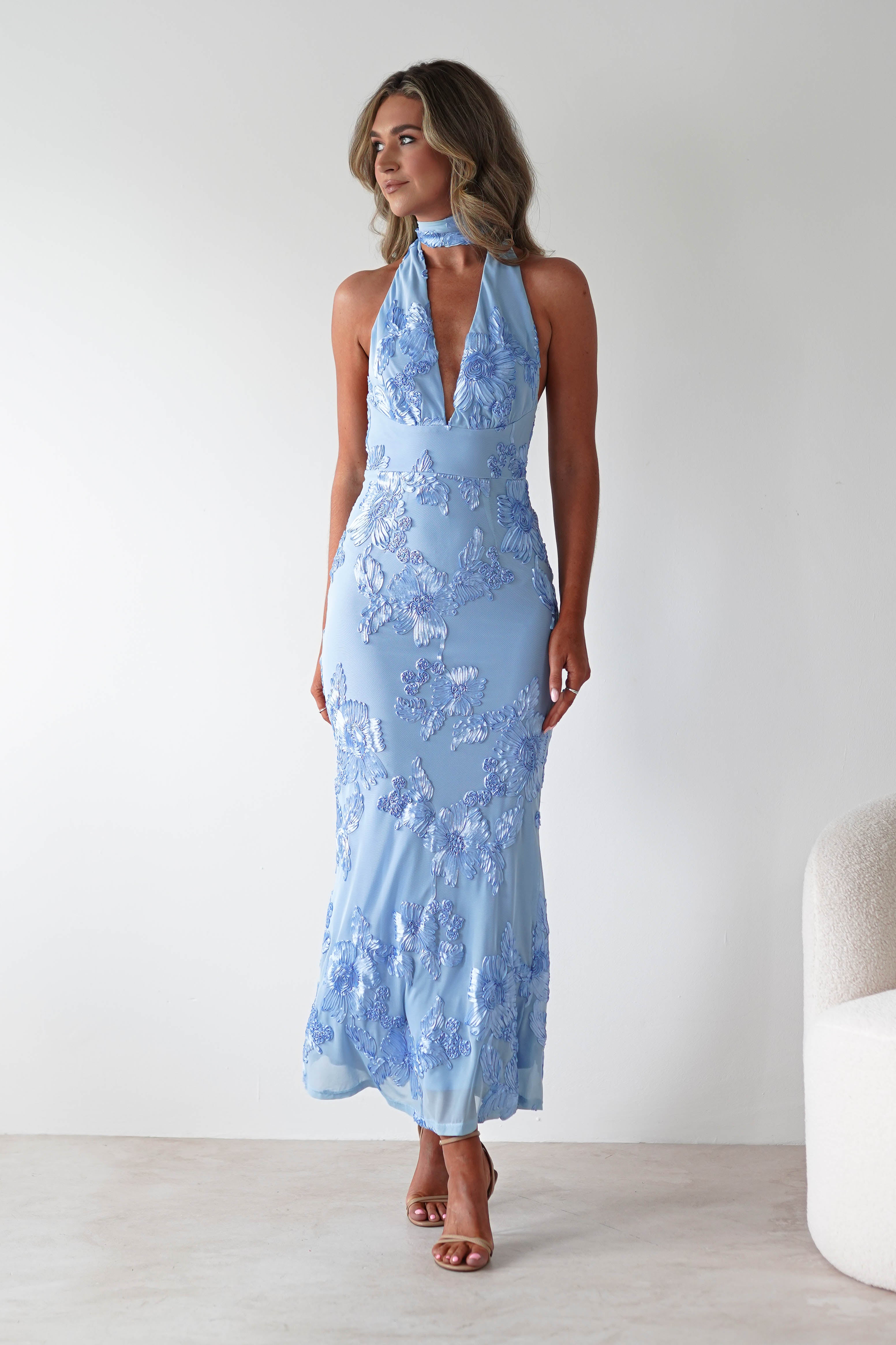 Luna Bloom Halter Maxi Dress