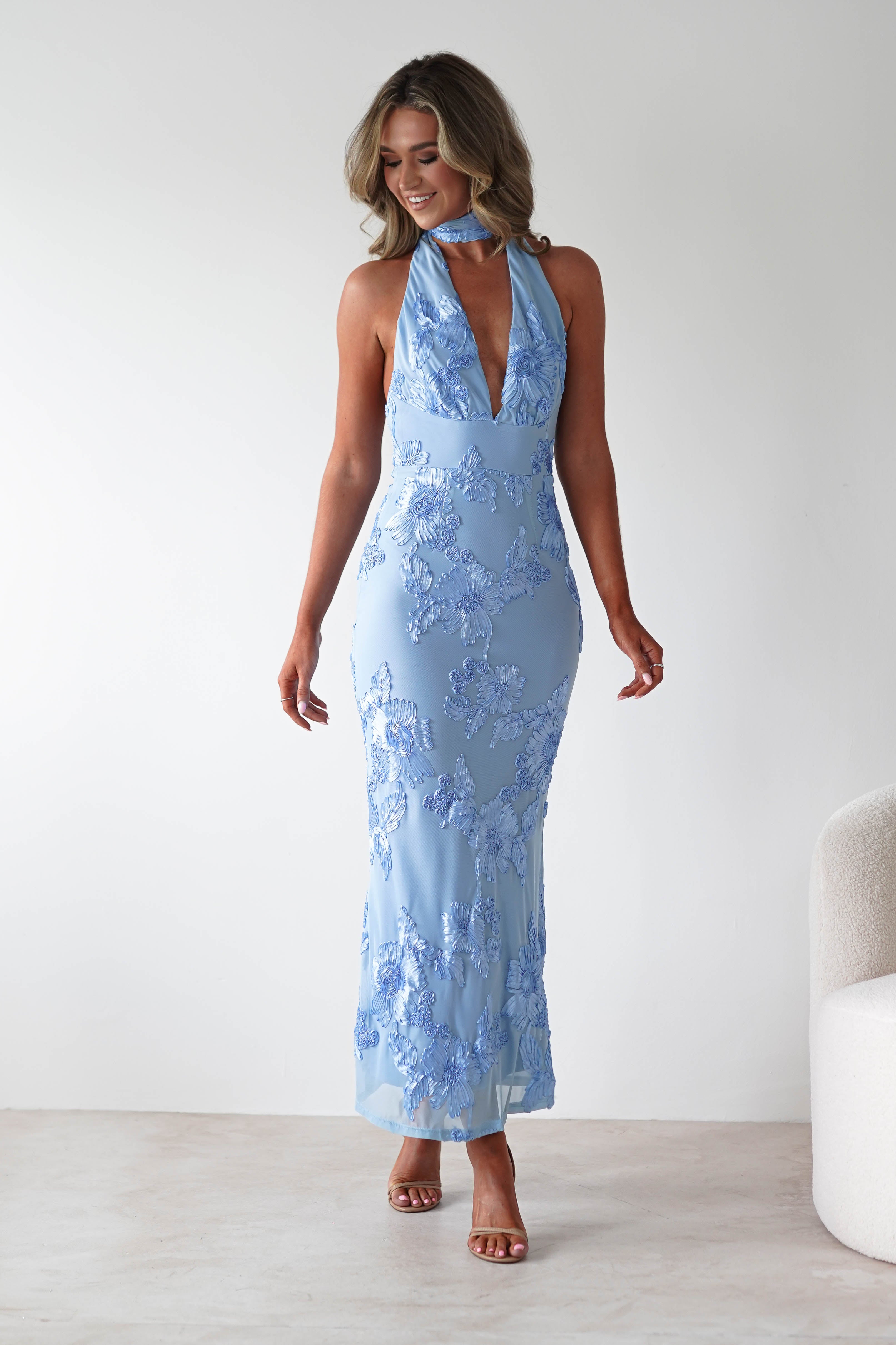 Luna Bloom Halter Maxi Dress